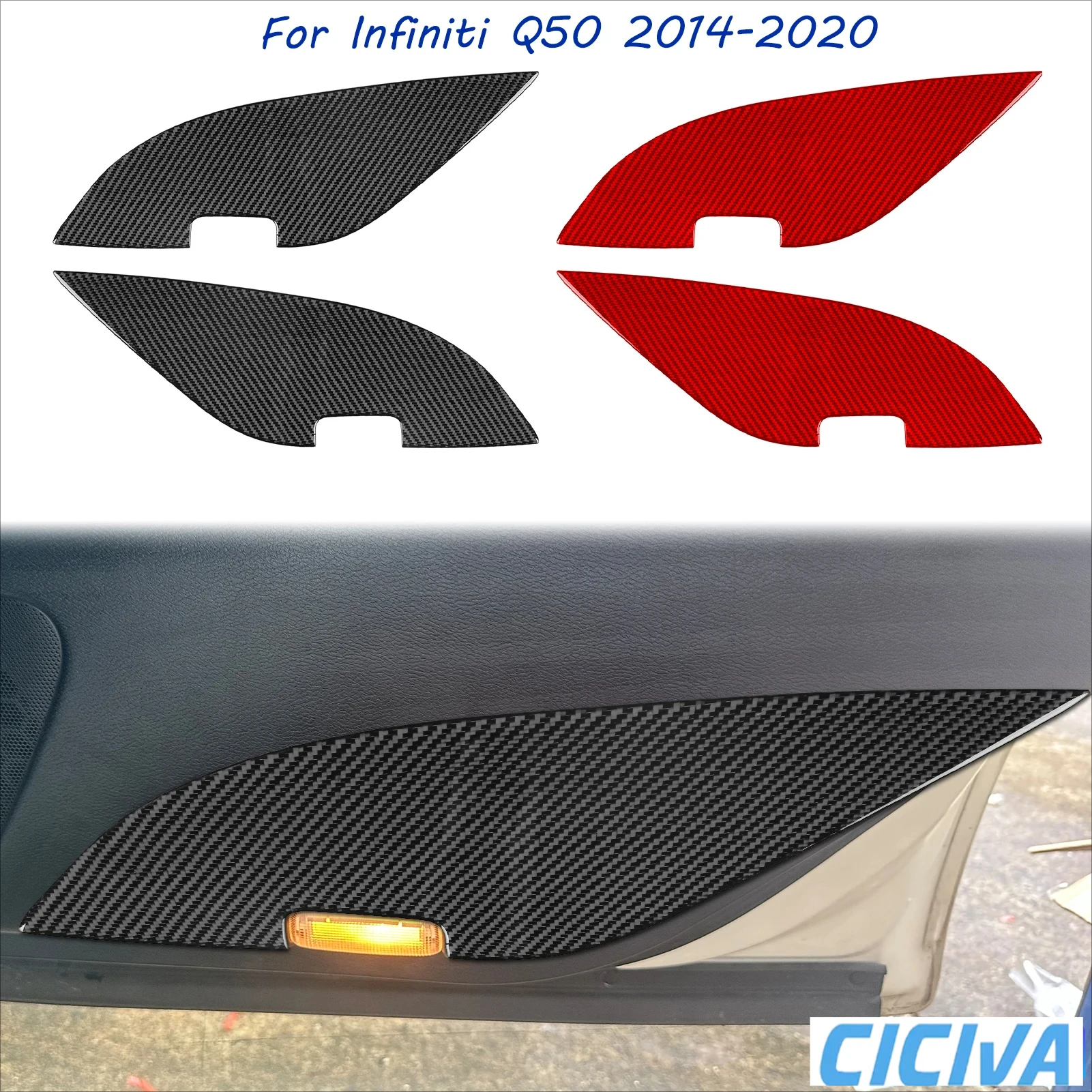 

For Infiniti Q50 2014-2020 Auto Rear Door Handle Armrest Panel Soft Carbon Fiber Car Decoration Interior Accessories Stickers