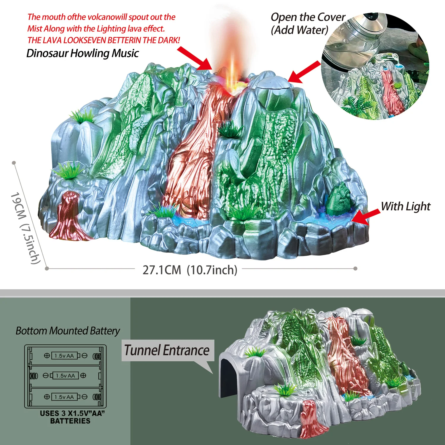 Volcano e dinosauri giocattoli da corsa-arrampicata Dinosaur Race Car Interactive Competition Magic Rail Track Train per bambini dai 3 ai 12 anni