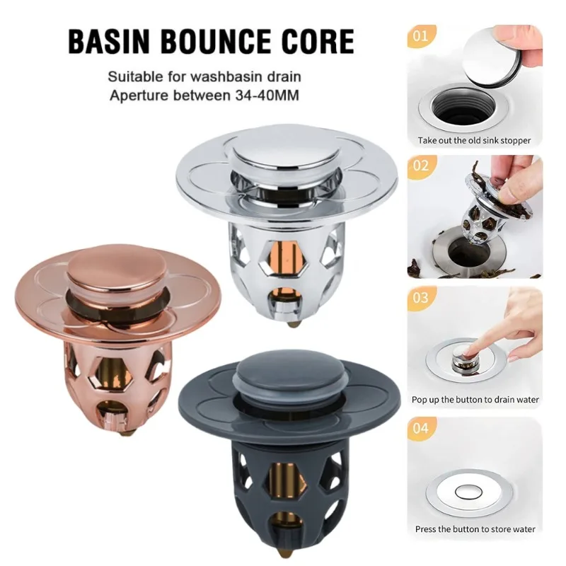 Copper Pop-Up Bounce Core Aperture 34-40mm Basin Drain Filter Hair Catcher Sink Strainer Bathtub Stopper Bath Plug Bathroom Tool