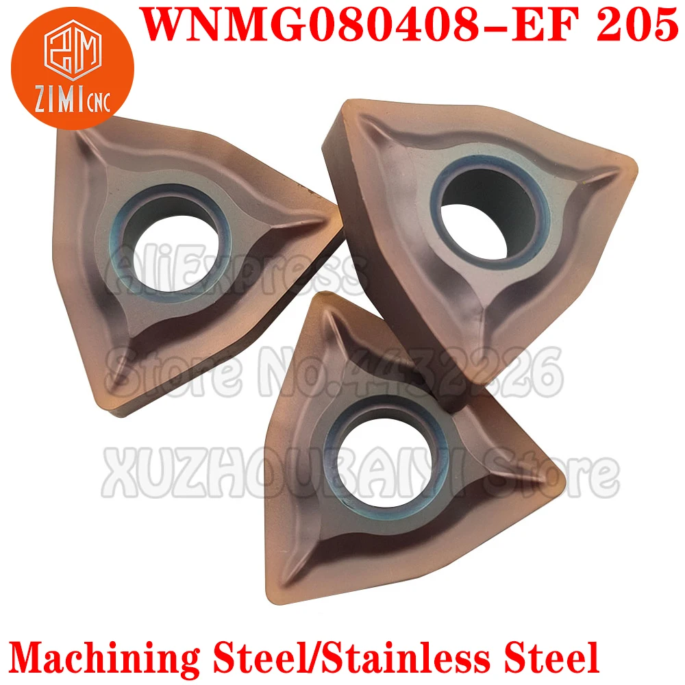 10pcs WNMG080408-EF 205 WNMG080408 EF 205 Carbide Inserts Turning  Inserts Tools Lathe CNC Cutter Blade Process Stainless steel