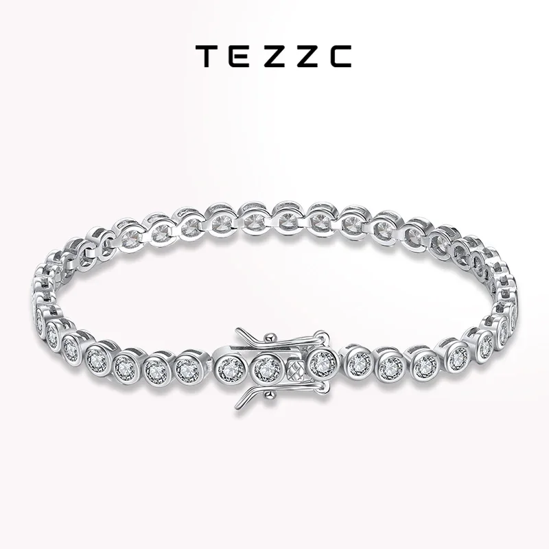 

Tezzc 2mm 3mm Moissanite Tennis Bracelet 925 Sterling Silver with White Yellow Rose Gold Plated Bracelets for Women Man with GRA