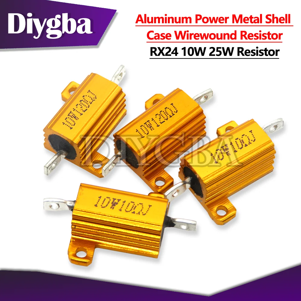 10W 25W Aluminum Power Metal Shell Case Wirewound Resistor 0.01~30K 1 2 3 5 6 8 10 20 100 150 1K 10K ohm DIYGBA RX24 resistance