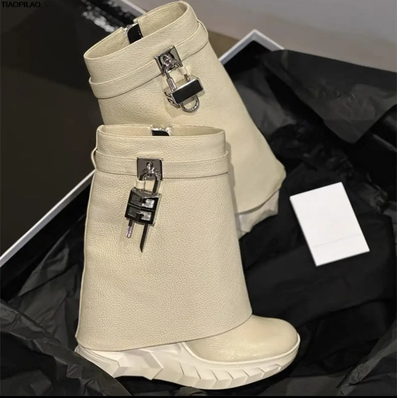 Metal Buckle Platform Short Sleeved Women's Boots Elevated Fashion Pants Ladies Boots Spring Autumn Casual Runway Female Shoes