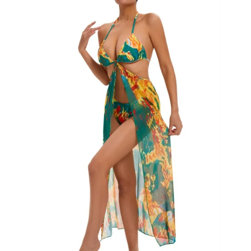 مثير بيكيني قطعتين مجموعة بحر مطبوعة تنورة منفصلة Sle لباس سباحة المرأة واقية من الشمس ملابس السباحة 2024 العصرية الشاطئ F... #3