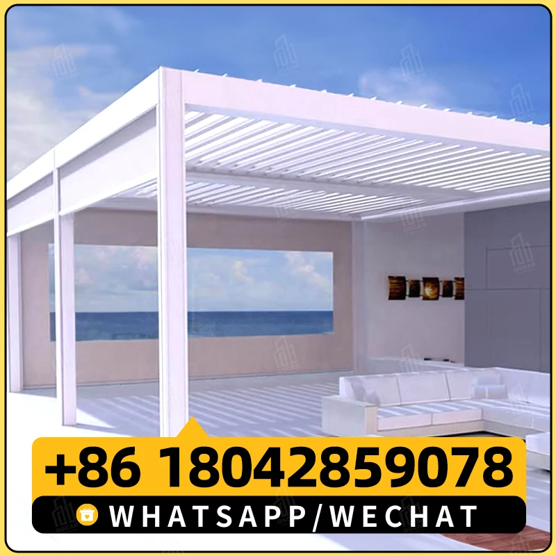 Automatic Pergolas SPA Arch Aluminium Louvered Awning Roof Patio Pavilion Outdoor Gazebo Pergola with Frameless Sliding Door