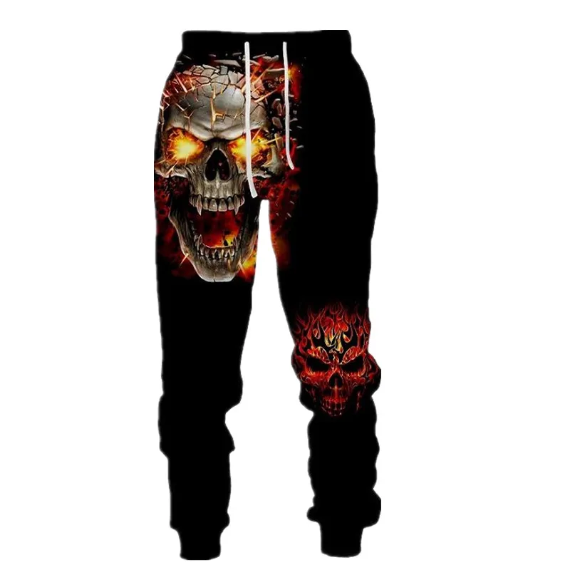 Pantaloni da jogging autunnali alla moda da uomo, pantaloni stampati in 3D stile punk da poker scheletro horror, pantaloni fitness casual da strada neutri Q0162