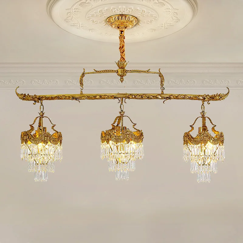 

European Rococo Luxury Corridor Brass Restaurant Chandelier French Classical Retro Bedroom Foyer Crystal Pendant Light