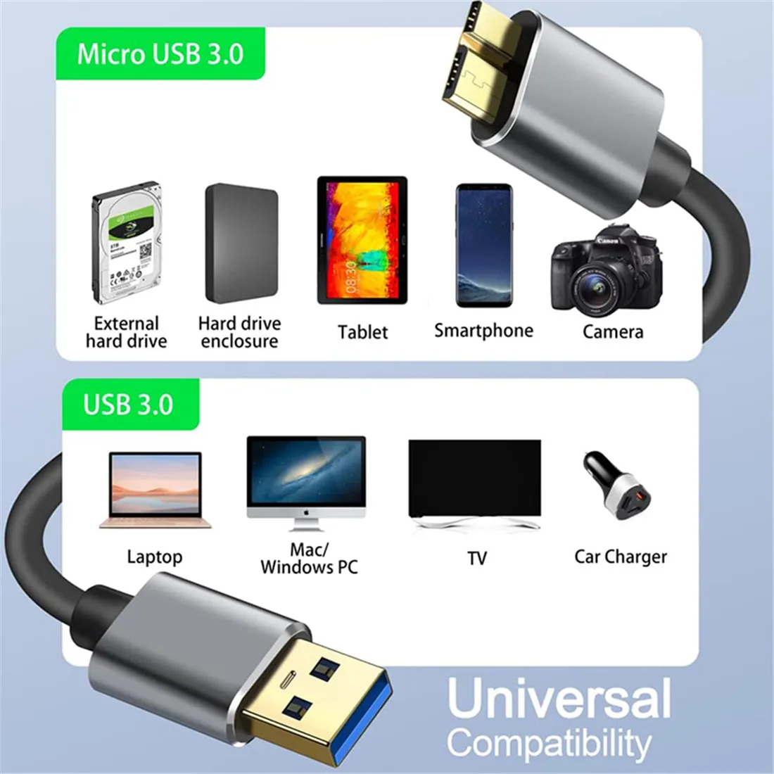 Hard Drive External Cable USB Micro B Cable HDD Cable Micro Data Cable SSD Sata Cable for Samsung Hard Disk Micro B USB3.0 Cable