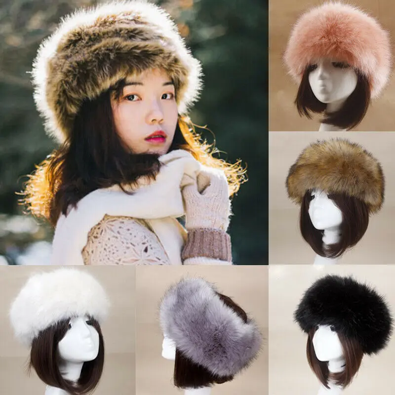 Winter Thick Furry Hairband Fluffy Russian Faux Fur Women Girl Fur Headband Hat Winter Outdoor Earwarmer Ski Hats Hot