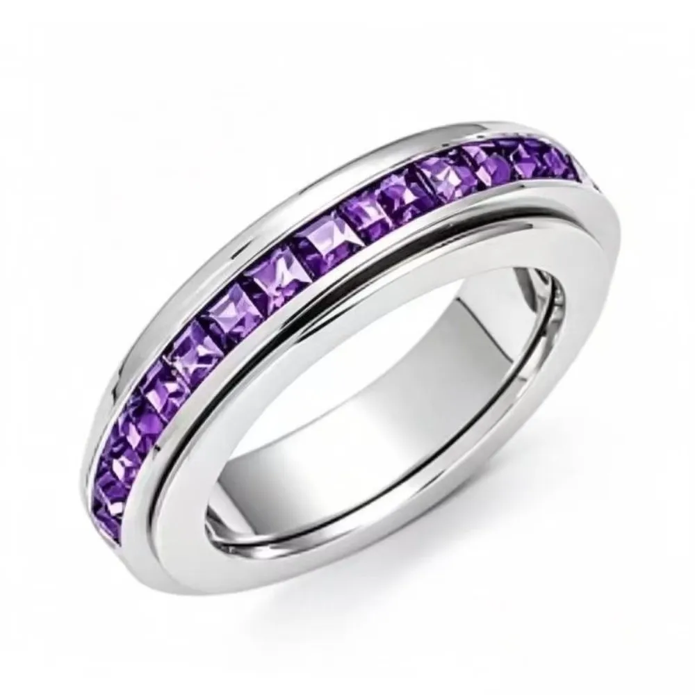 Cubic Zirconia Women's Anxiety Ring Light Luxury Size 6-10 Stainless Steel Spinner Fidget Ring Sparkling Fashion Jewelry