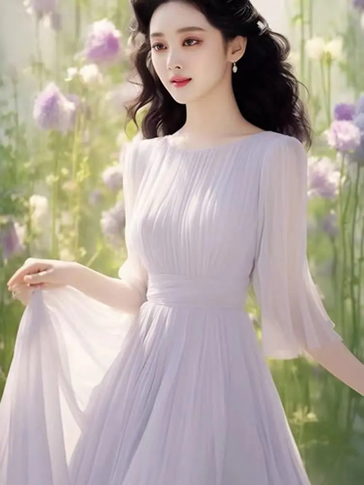

Gagarich Dopamine Fragrant Minimalist Long Dress Luxury Seaside Vacation Temperament Pleated Super Fairy Dresses Women Summer