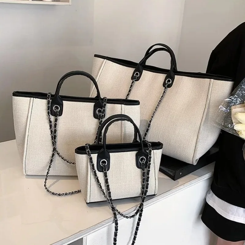 

Модные простые сумки, парусиновая сумка на цепочке, повседневная большая вместительная цепочка на молнии, женская сумка на плечо, большая сумка для поездок на работу, покупок