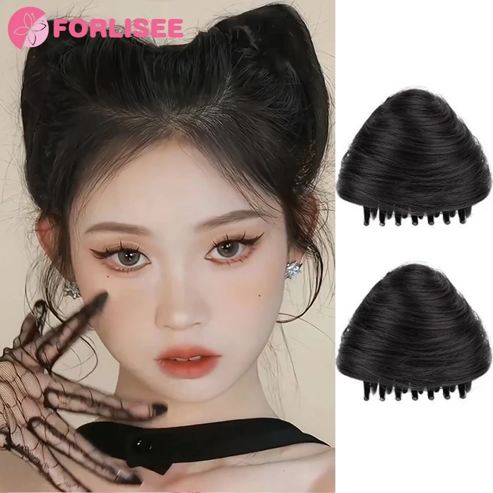 FORLISEE-Bun De Cabelo Encaracolado Para Meninas, Estilo De Clip, Marrom, Preto, Sintético, Gravata De Cabelo, Envoltório, Sujo, Rabo De Cavalo, Faixa De Cabelo Reta