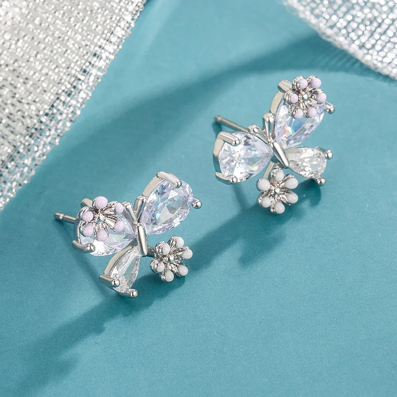 925 Silver Spring And Summer Elegant And Gentle Flower Butterfly Earrings For Women's Birthday Party Gift