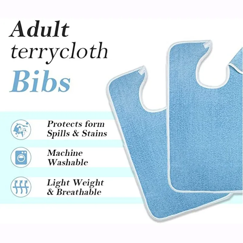 JFB Terry Cloth Adult Bibs-Adjustable For Men Clothing Protectors-Polyester Apron For Adults-Stain Resistant For Eating