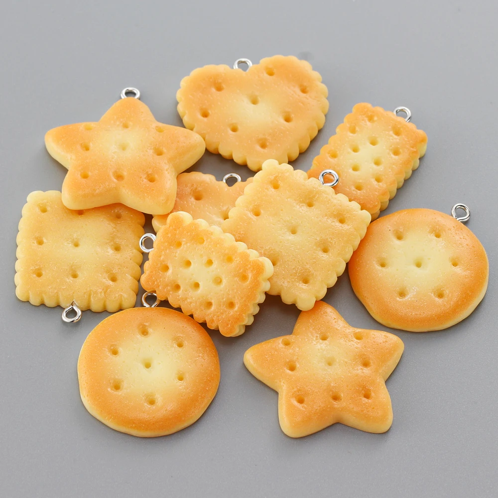10 Uds. De galletas de mantequilla de resina, colgantes de comida, dijes para fabricación de joyas, suministros Diy, collar, llavero, suministros