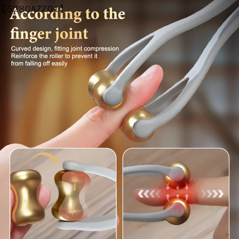 Finger Massage Dual-Row Roller Brass Roller Design Easy Use Relieve Finger Fatigue Promote Blood Portable Finger Massage Tool
