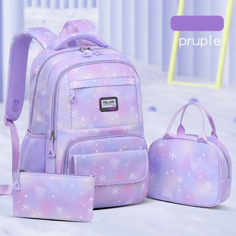 

Snowflake print fresh school bag for teenage girls Children Orthopedic School Backpacks Set Multi-Function Handbag Travel Bags