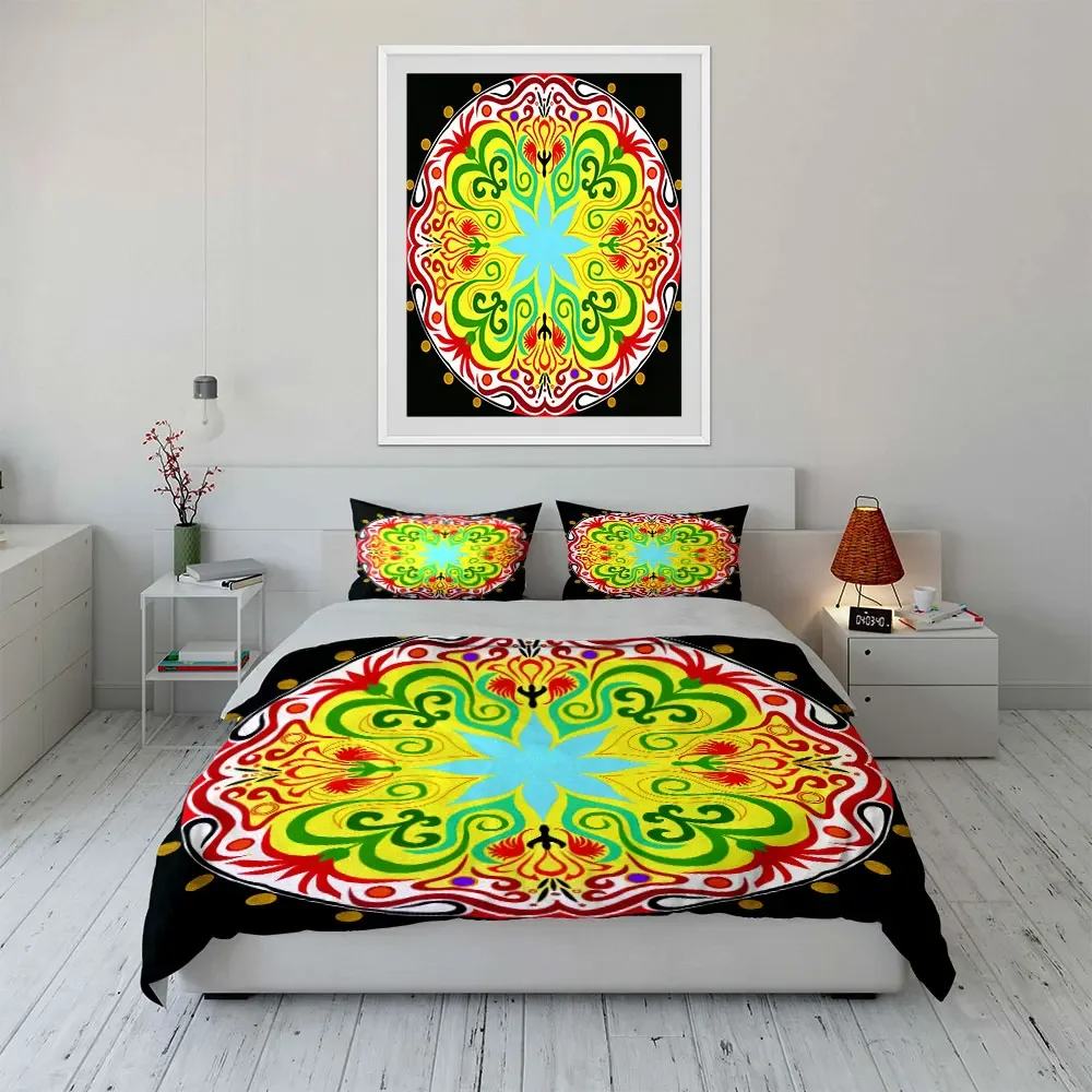 Colorful Mandala Three-Piece Set Decor Soft Comfortable Duvet Cover Bedding Set Included 1*Duvet Cover & 2*Pillowcases, gift