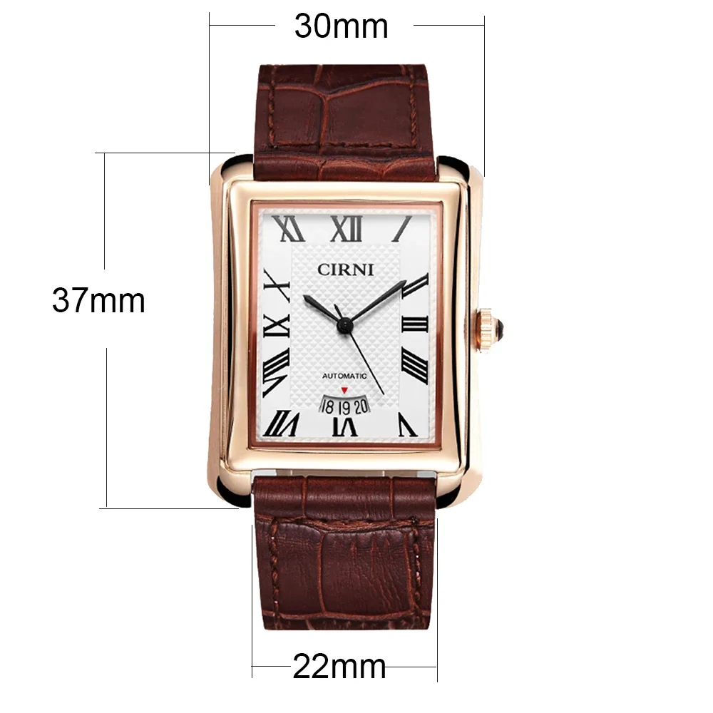 CIRNI Mens Automatic Watches Luxury Dress Watch Fashion Mechanical Wristwatch Business Rectangle Waterproof Golden Clocks 2022