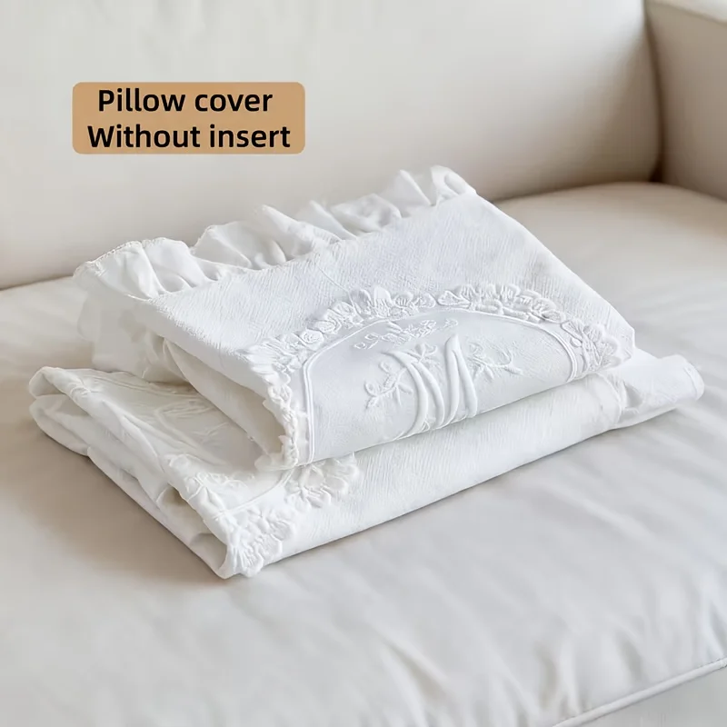 Picture 3: French Lace Pillowcase | White Square Cushion Cover with Zipper Closure, Embroidery, Polyester, Hand Wash Only