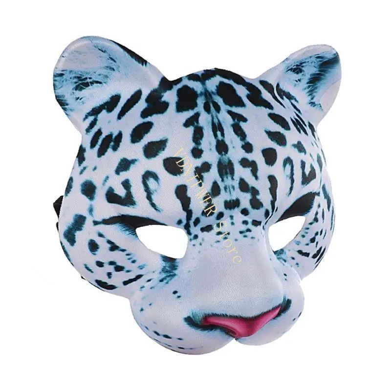 남성 여성 할로윈 코스프레 D08E를위한 현실적인 스노우 레오파드 페이스 마스크 반면 마스크