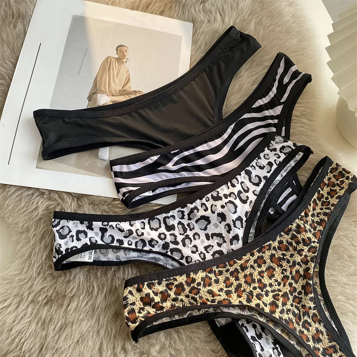Leopard-print Thong Women Sexy Panties Low Waist Ice Silk Female Briefs Seamless Cotton g-string Women’s Underwear Sexy Lingerie image 2