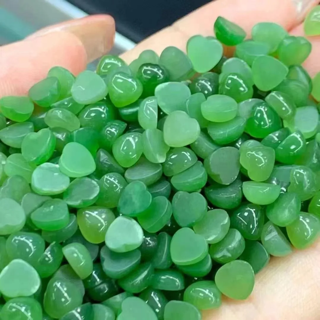 50-100pcs/Lot 6mm Heart Cabochon Natural He Tian Green Agate For DIY Ring