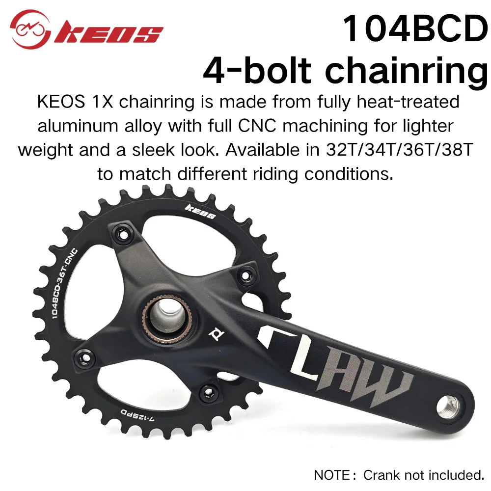 KEOS 104BCD NarrowWide Silver Single Chainring 32-38T for Mountain Bike 7-12 Speed Compatible with M370 M590 M610 M615 IXF Crank view 5