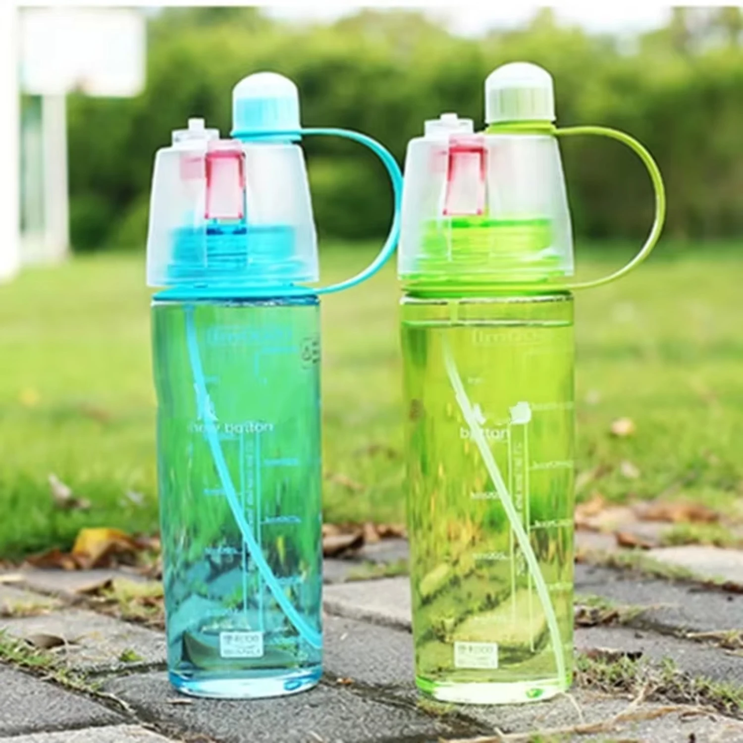 Botella de agua pulverizada creativa de 600ml, botellas atomizadoras portátiles para deportes al aire libre, gimnasio, botellas para beber, pistolas de agua