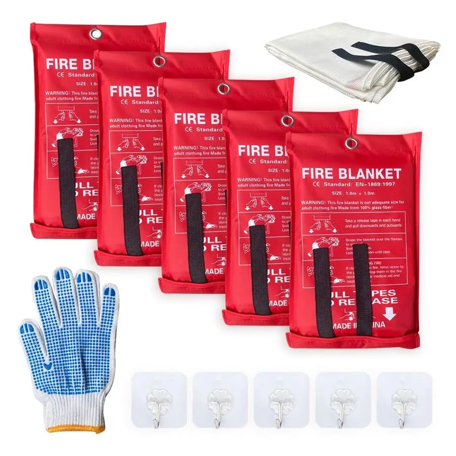 5 حزمة 39.9x39.3 بطانية حريق قمع الحريق بطانية الألياف الزجاجية بطانيات حريق الطوارئ للأشخاص مثبطات اللهب مقاومة للحريق S