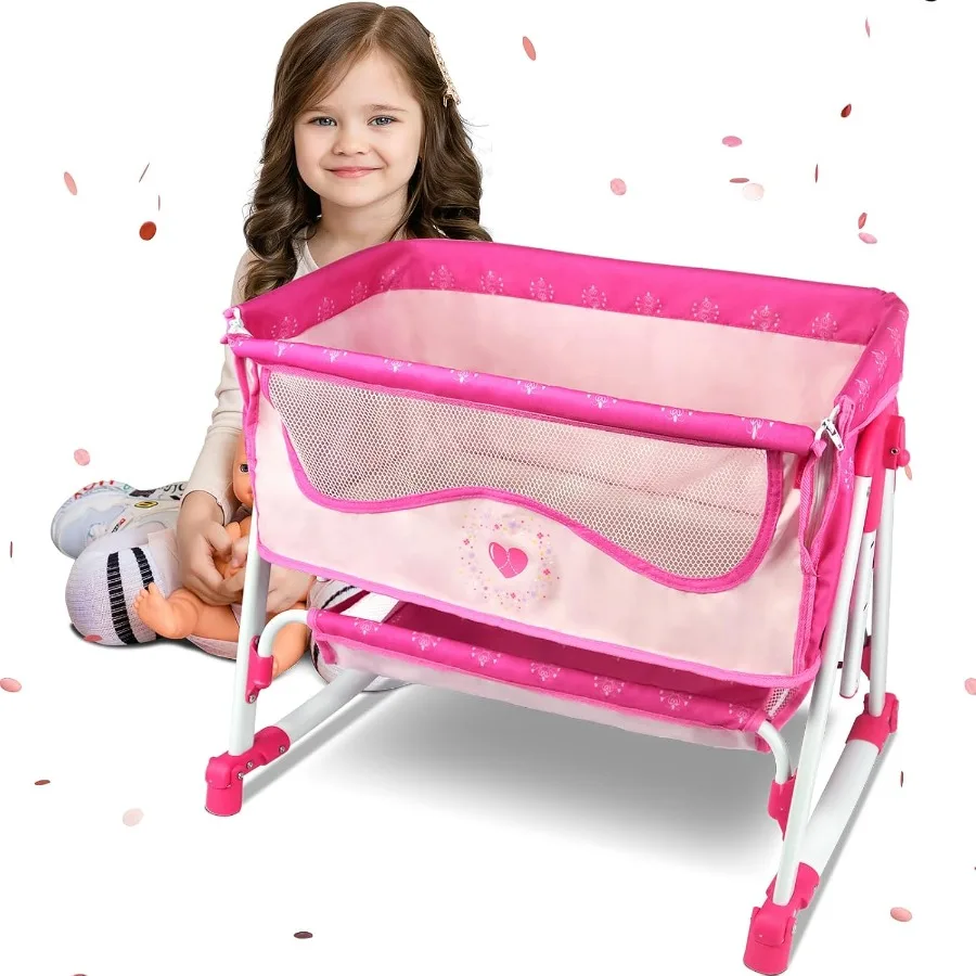 ANIVIA-muebles de cama para muñecas, cama para muñecas de juguete de 2 funciones y columpios para muñecas de 18 pulgadas, cuna para muñecas con parte inferior