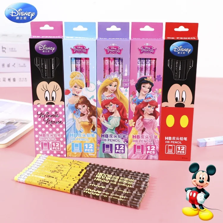 12 pçs disney minnie mickey lápis dos desenhos animados ação anime figuras neve branca belle caneta bonito estudante artigos de papelaria para presentes