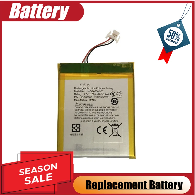 

E-Reader Battery 3.7V 890mAh MC-265360-03 For Amazon Kindle 7 558 WP63GW 58-000083 58-000151 Replacement Battery High Quality