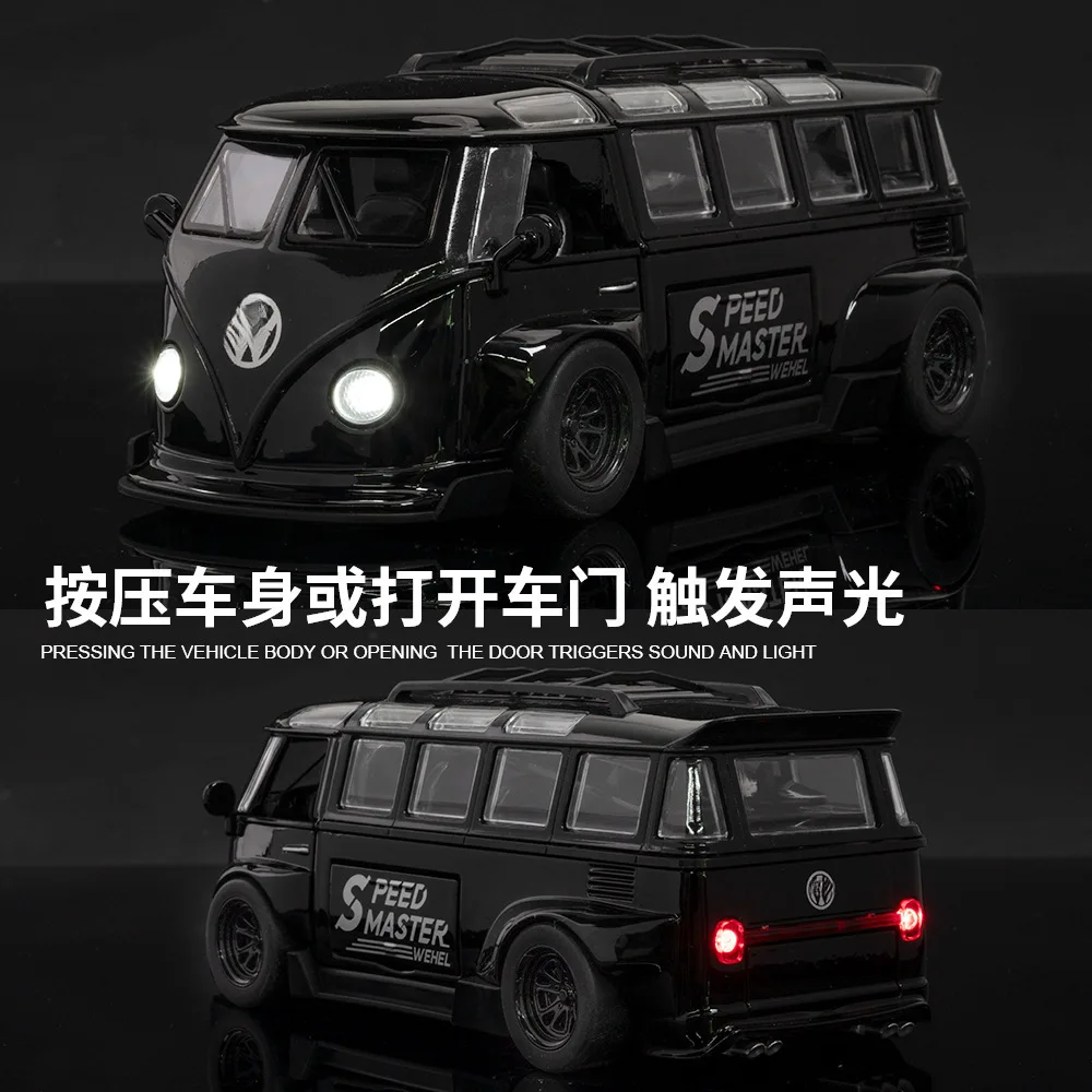 1:32 T1 حافلة محاكاة سبيكة الصوت والضوء نموذج سيارة للأطفال لغز لعبة عالية التفاصيل المقتنيات الديكور هدية