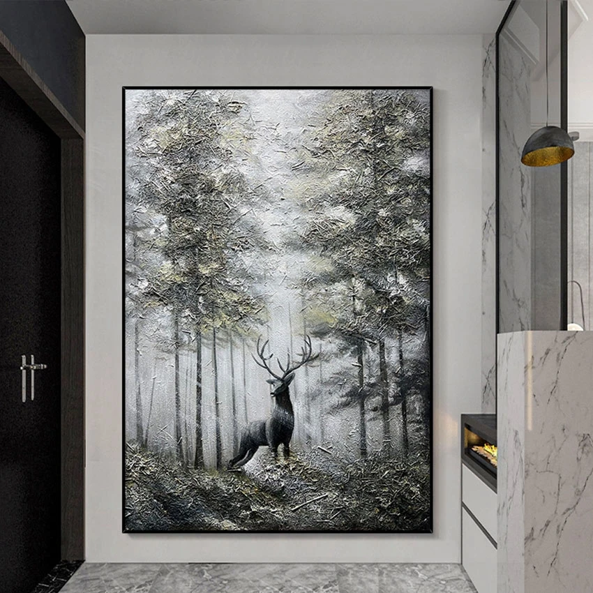 

Canvas Acrylic Art Deer Animal Painting In The Forest Wall Picture For Restaurant Home Decor Wallpaper Designs No Framed