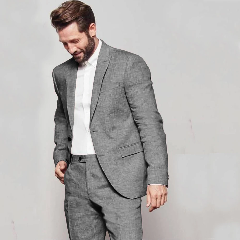 Ensemble veste et pantalon en lin trempé pour hommes, revers de mariage, olympiques de luxe à simple boutonnage, blazer de mariage pour petit ami, 2