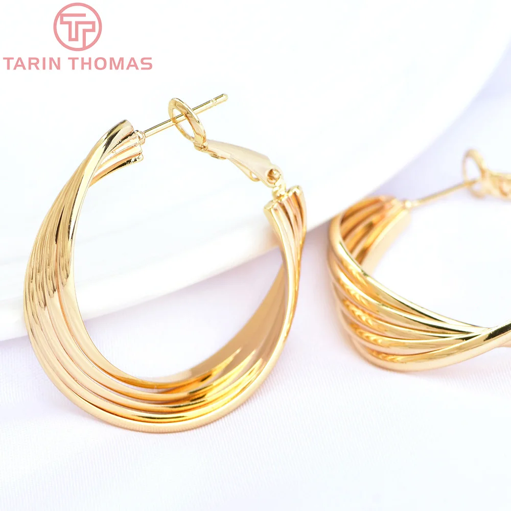 (6119) 4PCS 33MM 24K Gold Farbe Messing Runde Verrenkung Ohrringe Hoop Hohe Qualität Schmuck, Die Entdeckungen Zubehör Großhandel