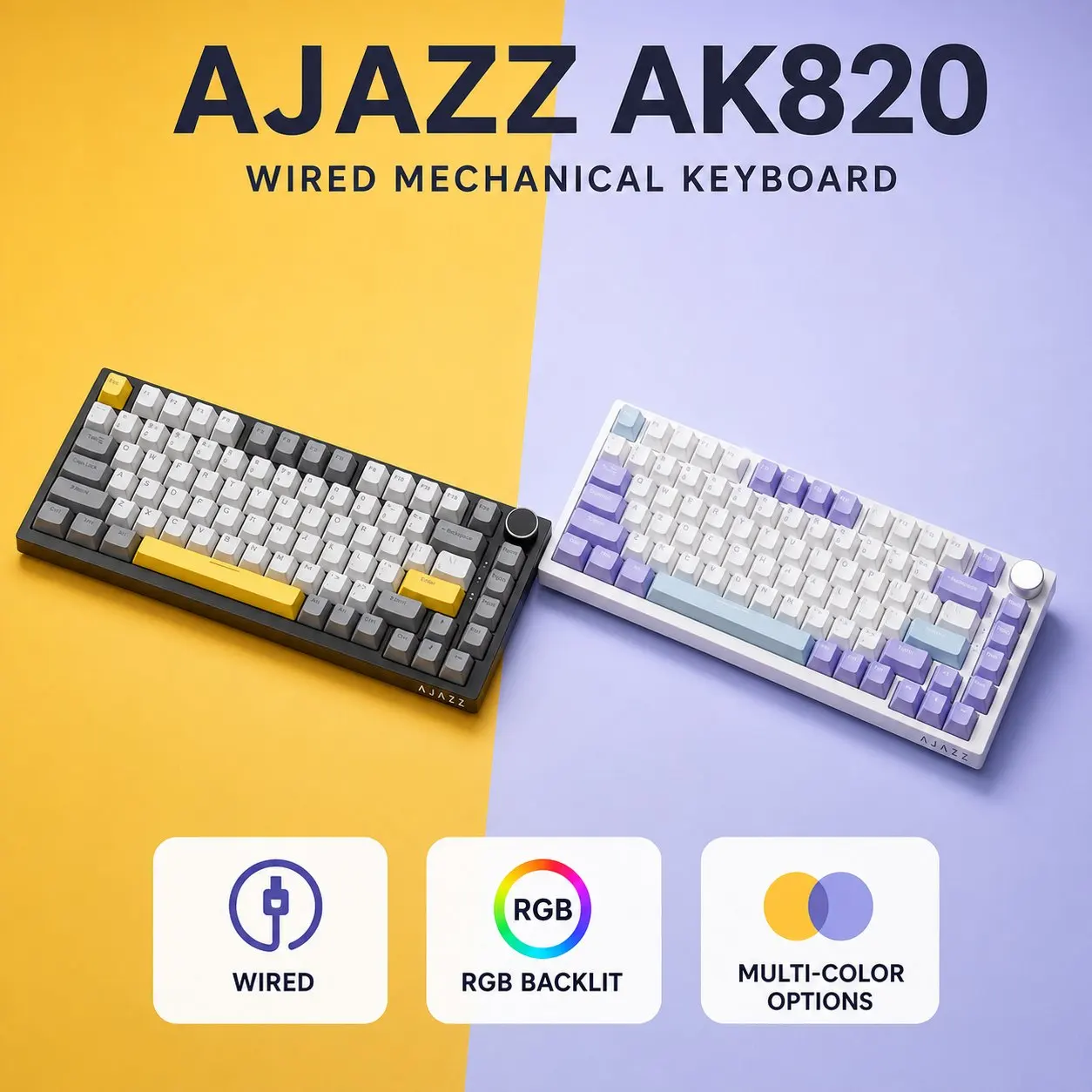 AJAZZ AK820 75 Percent Mechanical Keyboard 81 Keys PBT Keycaps RGB Full Anti-Ghosting Type-C for PC Laptop Computer