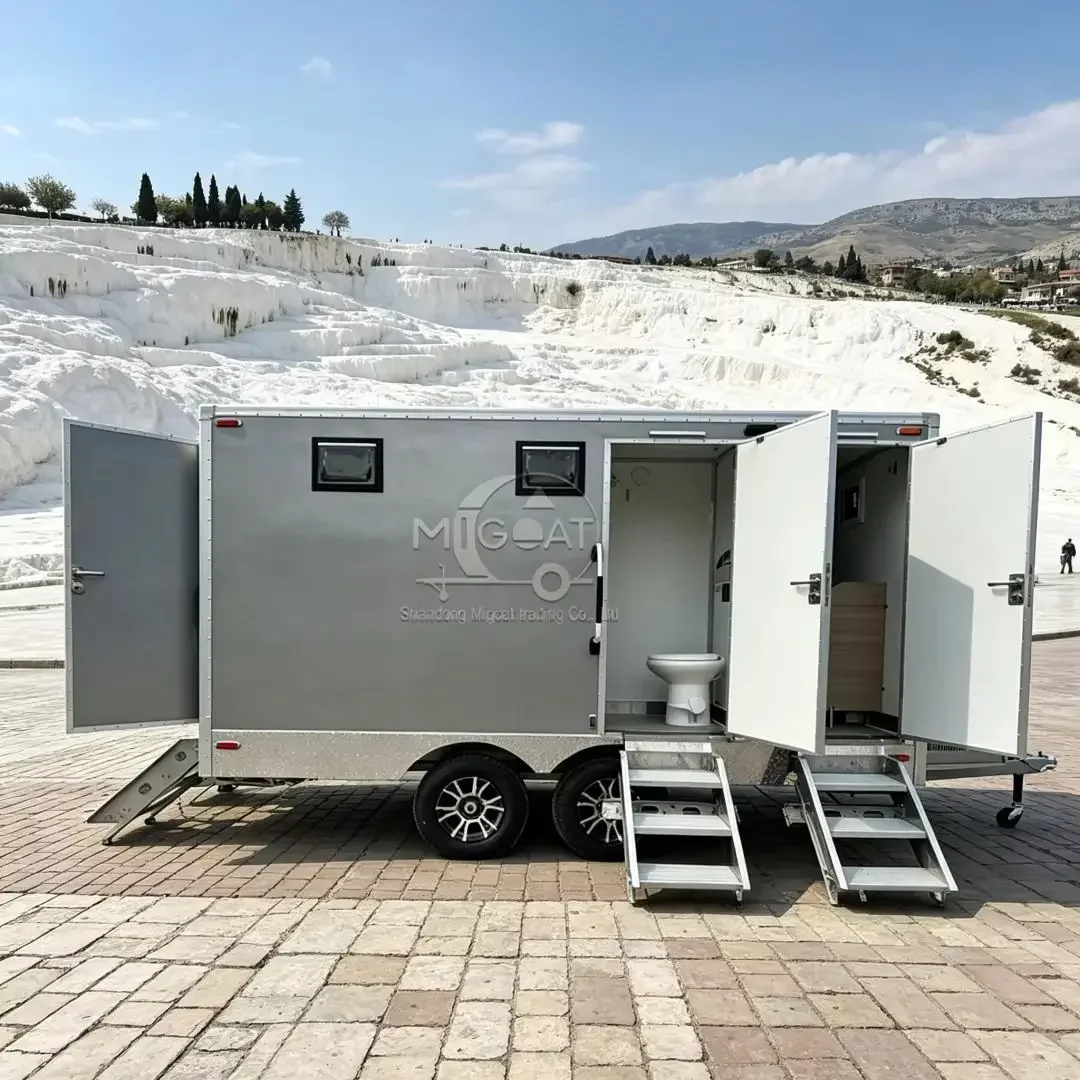 4-Room Silver Portable Restroom Trailer Mobile Toilet for Construction Site Concert Festival & Large Outdoor Events