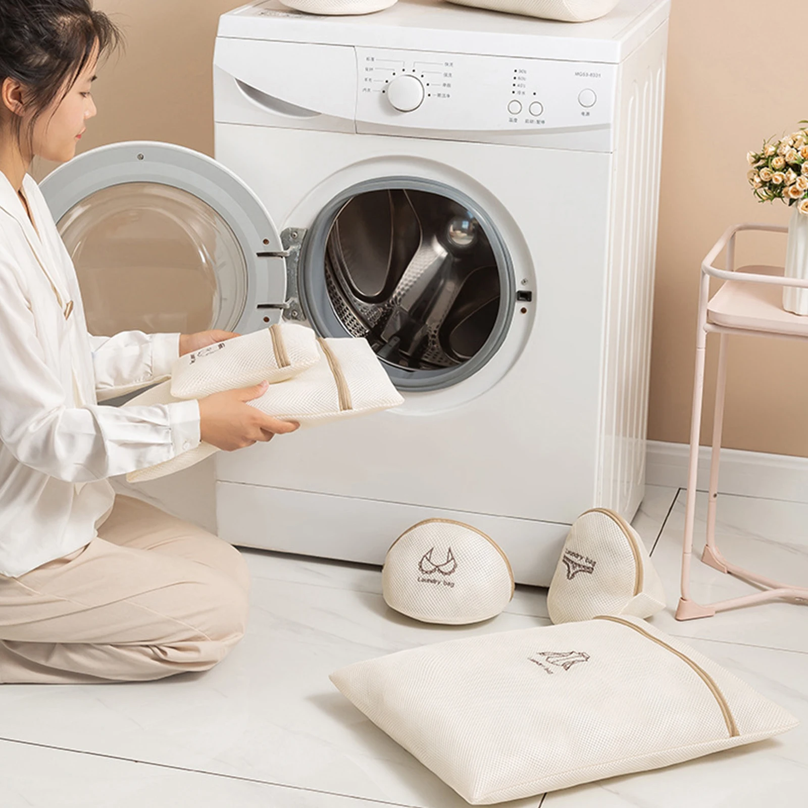 

1 set Mesh Laundry Bags Set Polyester Washing Machine Bags For Delicates Bras Underwear Home Travel Foldable