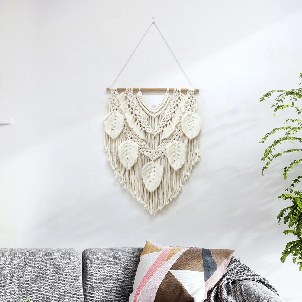 Macrame Boho Wall Hanging Decor,Woven Tapestry Chic Cotton Handmade Bohemian Art with Tassel, Craft Ornament for Dorm Home