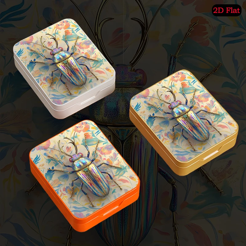 Iridescent Beetle Theme Pocket Storage Flip Top Tin Box, UV Printed Portable Personalized Photo Tinplate Box, Desktop Decor