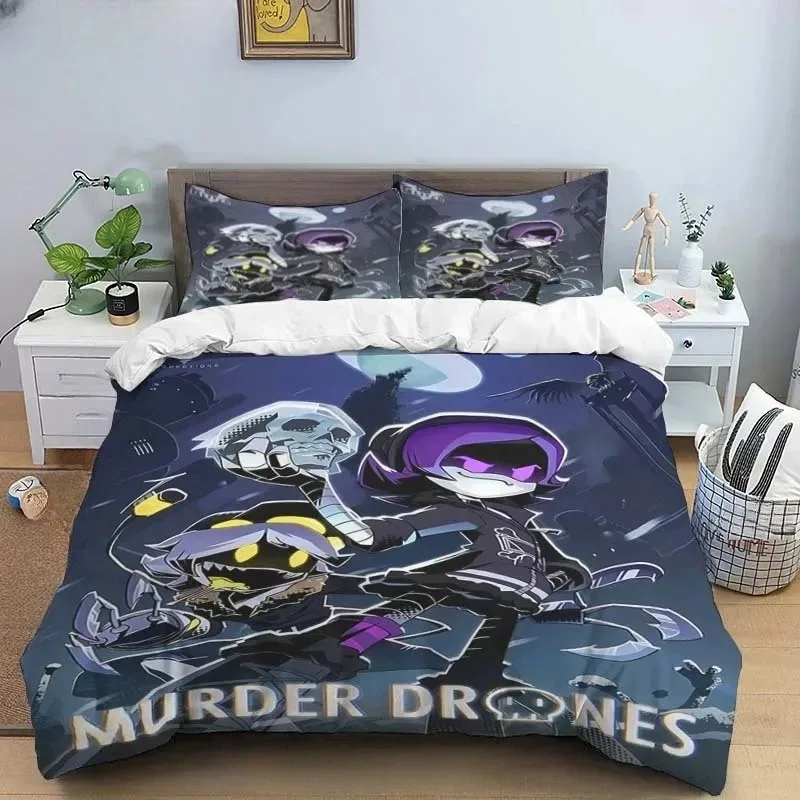 Horror Cartoon Duvet Case Pillowcase Bedding Set, Murder Drones, TV Series, Comfortable Sheet, King, Queen Size, 3Pcs