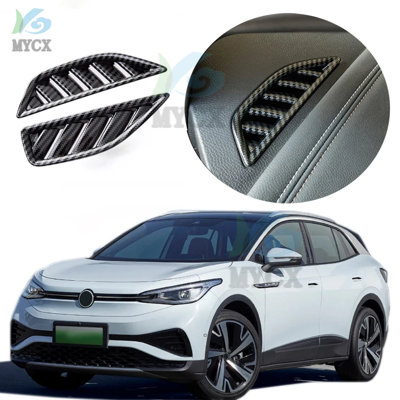 ل Volkswagen VW ID.4X ID.4 ID4 2021 + ألياف الكربون لوحة سيارة تكييف الهواء منفذ تنفيس غطاء إطار الكسوة ملصق الملحقات #2