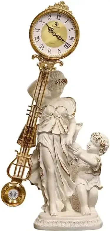 

Mantel Clocks Grandfather Home Decor Art Pendulum Clock Desktop Floor Standing Ornament White