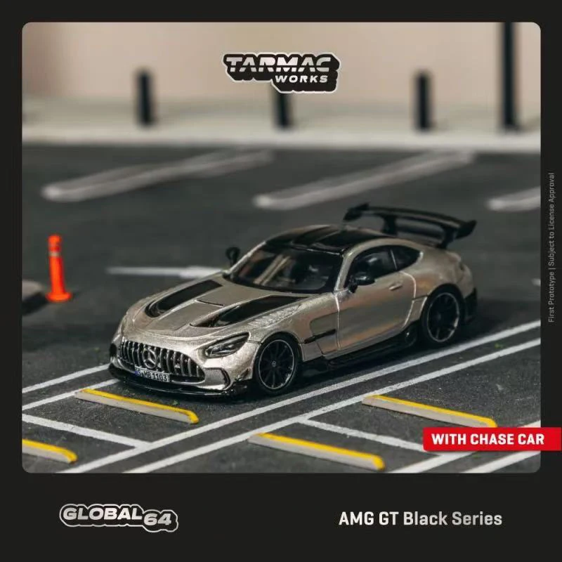 Tarmac funciona 1:64 modelo de carro de brinquedo amg gt série preta liga fundida veículo esportivo prata metálica exibição coleção presentes