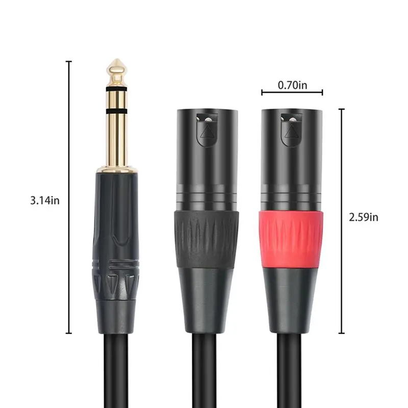 B76B 2X 6.35mm TRS Stereo to Double XLR Male Audio Cable Y Splitter Extension Cord 3m for DJ Mixer