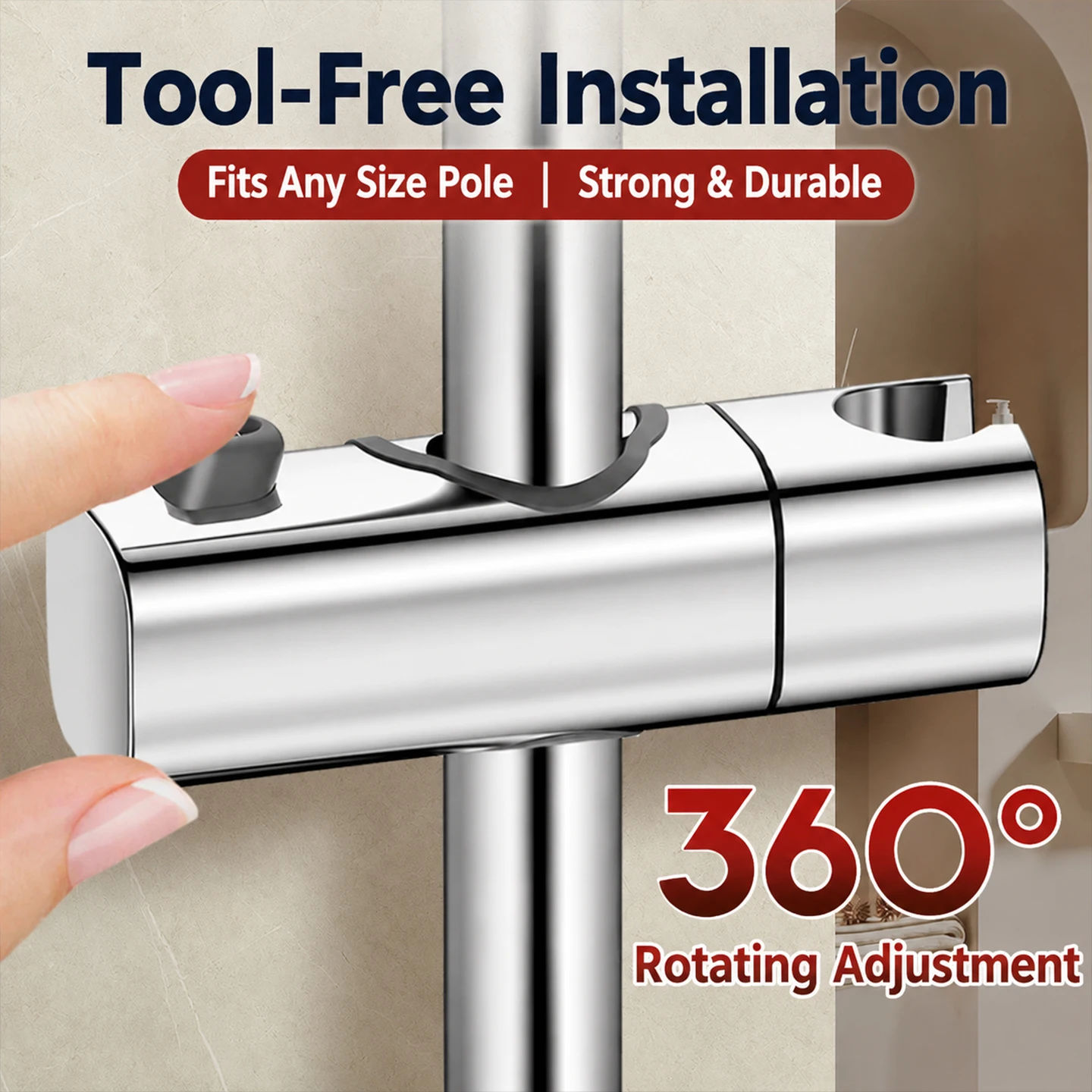 Adjustable Shower Head Holder No Drill Handheld Wand Bracket For Slide Bar Replacement Clamp Bathroom Riser Rail Mount