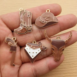 10pcs Cowboy Boot Hat Gun Scarf Cow Charm for Jewelry Making Enamel Necklace Earring Pendant Diy Accessories Gold Plated